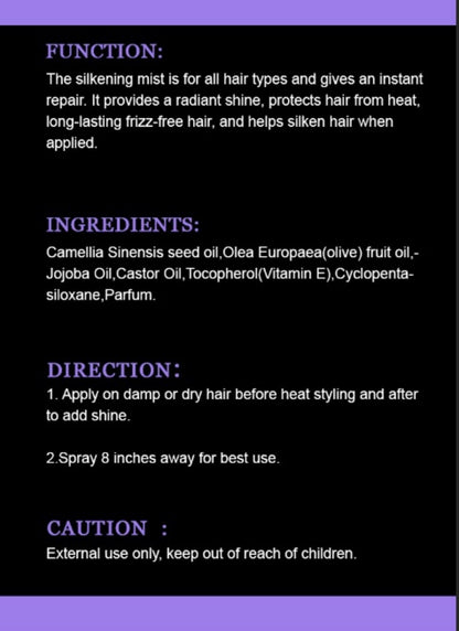 Goddess Glow Silk Mist product label with function, ingredients, directions, and caution on a black background