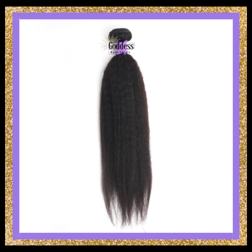 A bundle of straight, dark brown to black human hair extensions with a black clip, displayed against a white background with a purple and gold glitter border.