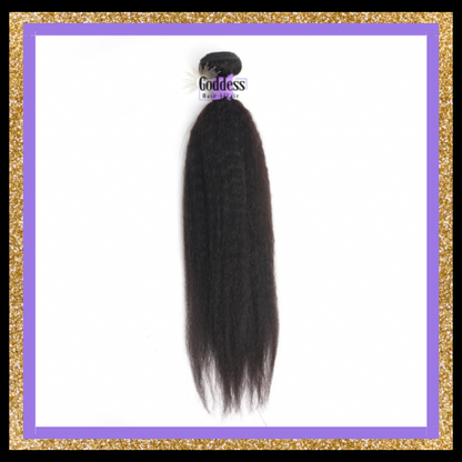 A bundle of straight, dark brown to black human hair extensions with a black clip, displayed against a white background with a purple and gold glitter border.
