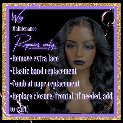 Mannequin with a wig on a black background with text about wig maintenance